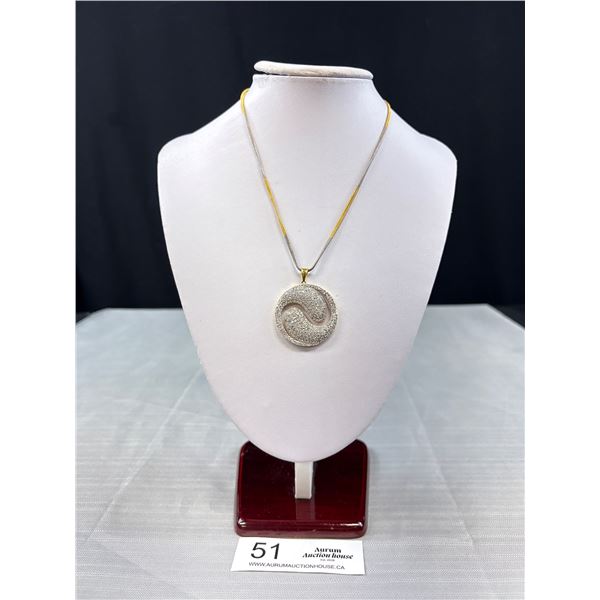 Beautiful Prong Set Open Back Two Tone Pendant Necklace - Very Good Quality