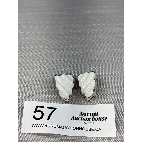 Vintage Signed Vendome White & Silver Tone Clip On Earrings