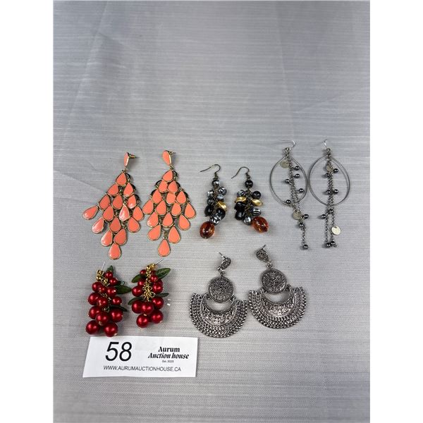 5 Pairs Of Vintage Pierced Chandelier Earring Lot