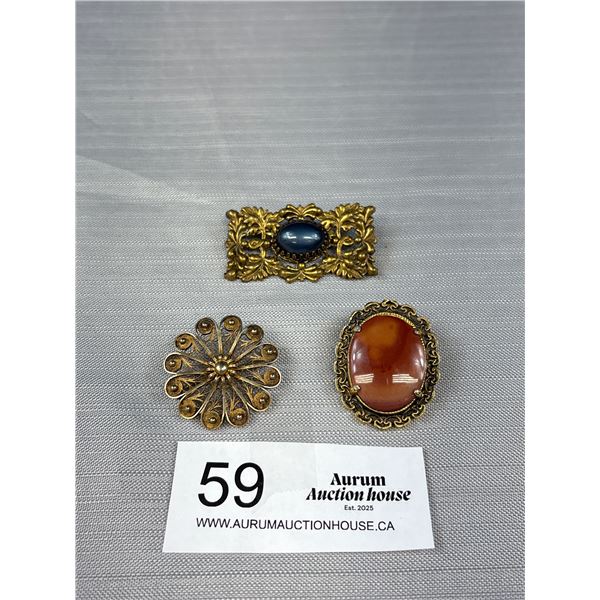 Lot of 3 Vintage Brooches