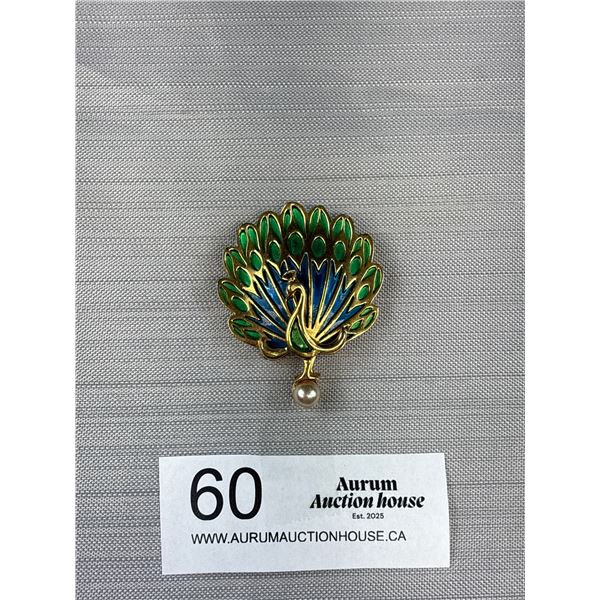 1960's Signed  Napier Enamel Peacock Runway Statement Brooch 2"