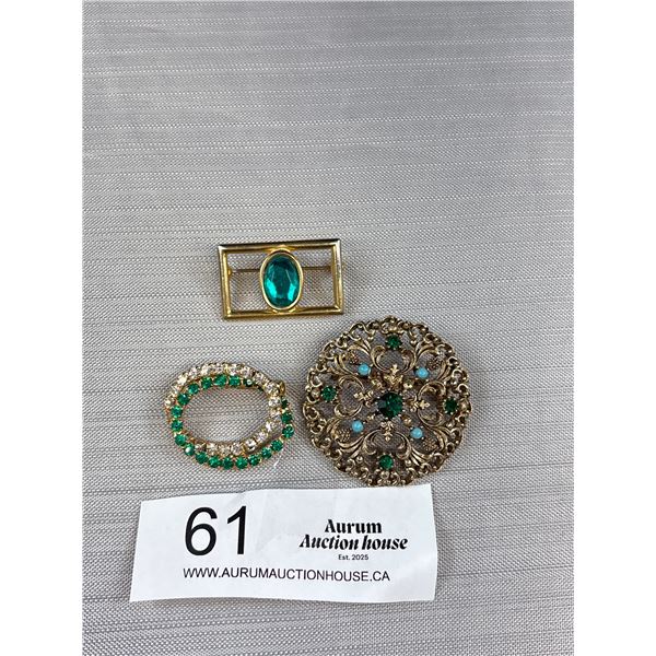 Lot of 3 Vintage Brooches - Largest is 1.75" Across And Has A Unique Closure