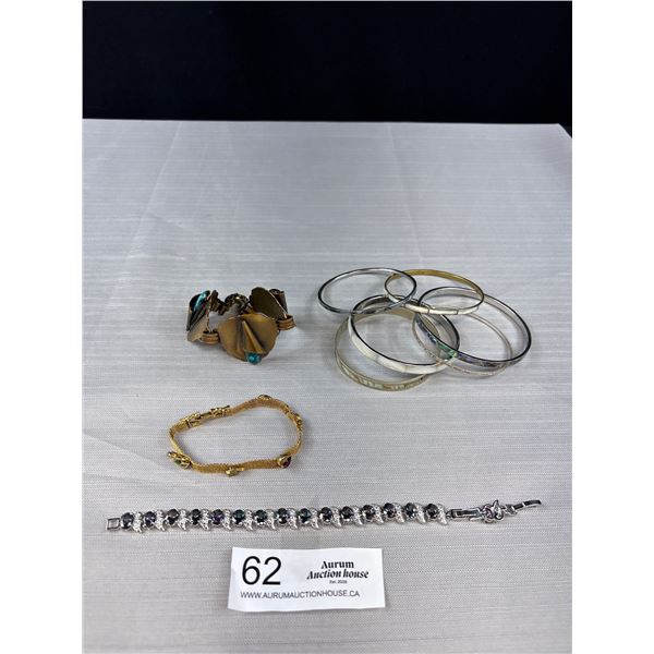 Assorted Lot Of 9 Bangle Bracelet - Mystic Topax, Brass, Abalone