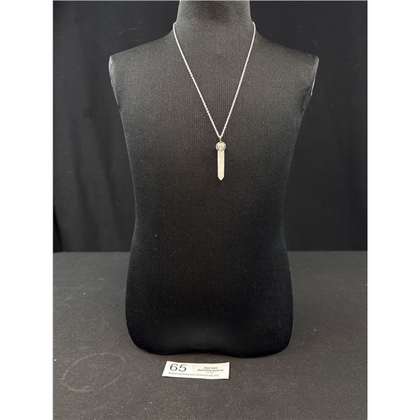 Vintage 925 Sterling Silver 1 3/16" Rose Quarts Prism Pendant On 18"925 Sterling Silver Chain -  Mar