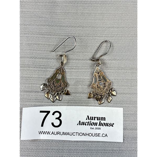 Vintage 925 Sterling Silver Chandalier Heart Dangle Earrings - 2" - 4.2 Grams - Marked & Tested