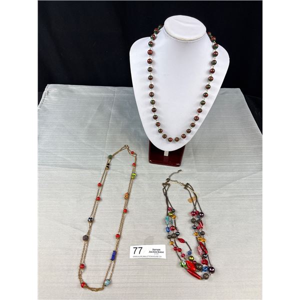 Nice Lot Of 3 Vintage Necklaces - One Murano or Venetian Glass With Gold Flecks And Swirls