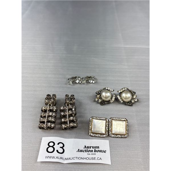 4 Pairs Of Vintage Clip On Earrings - One Signed Austria