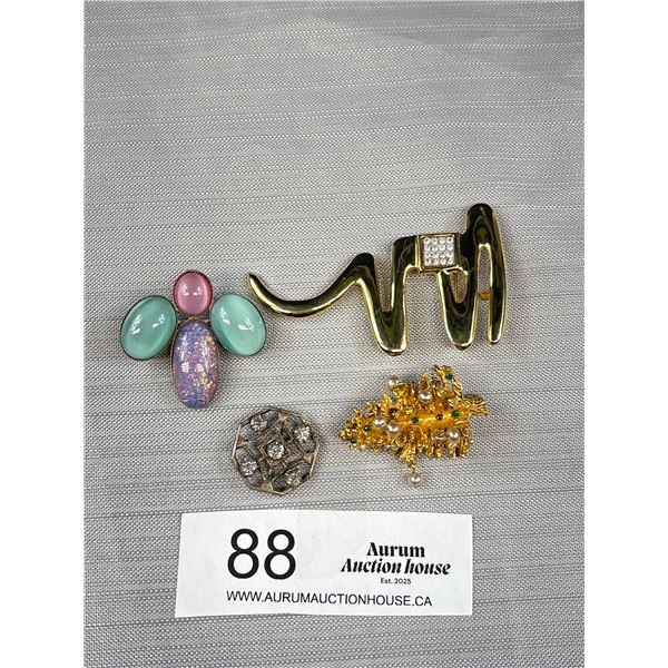 Lot of 4 Vintage Brooches - 3" Park Lane Abstract - Accessocraft Christmas Tree ++