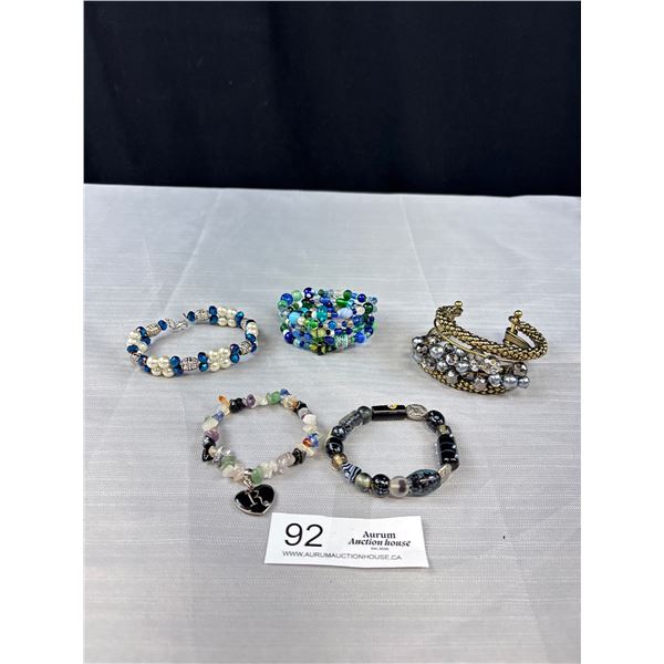 Assorted Lot Of Beaded Gemstone, Glass Beaded Bracelets