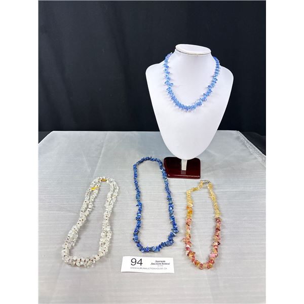 4 Gemstone Necklaces, Sodalite, Citrine, Cat Eye, & Opalite - 18", 20", 28" & 40"