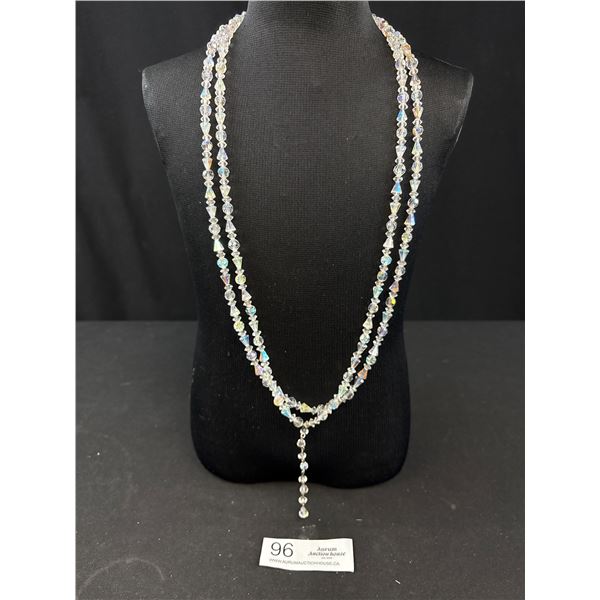 Vintage Arora Borealis Crystal Beaded Long Necklace 60"
