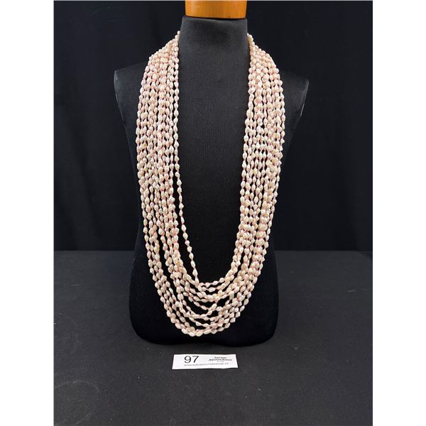 12 Strand Genuine Fresh Water Pearl & Beaded Necklace - Longest Strand 34"