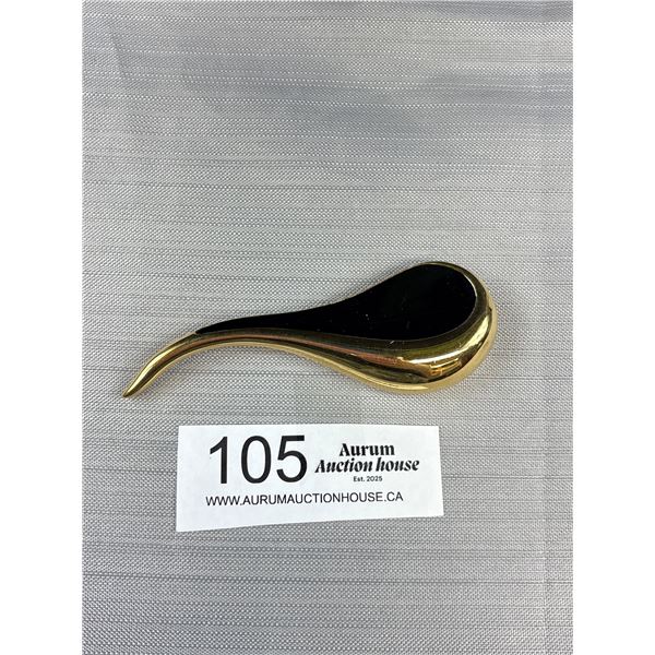 Vintage 4" Signed Monet Black Enamel Gold Tone Teardrop Brooch