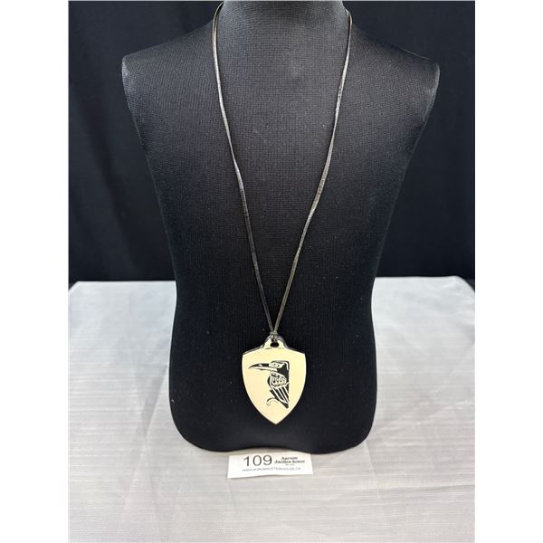 Large Pacific Northwest Coast Shield Shape Pendant Signed Raven BC Craft - 3.25"