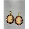 Image 2 : 2 Vintage Czech Glass Garnet Cameo Pendants