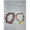 Image 2 : Lot Of 3 Beaded Shell, Glass, Crystal Bracelets & Religious Piece