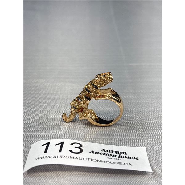 Nice Tiger Gold Tone Rhinestone Ring Size 8
