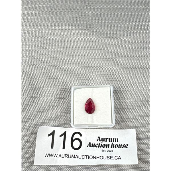 Lab Crate4d Pigeon Blood Red Ruby - 3.0 ct - 11.56 X 6.95 X 4.80 MM - VVS - Pear Shaoe