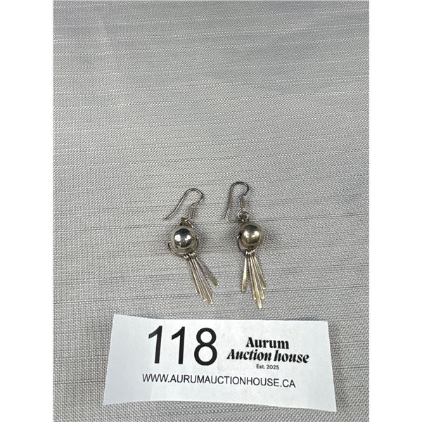 Vintage 925 Sterling Silver Ball Stick Fringe Drop Earrings - 2" Drop 4.4 Grams - Marked & Tested