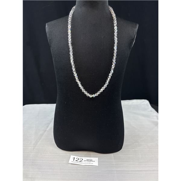 25" Facetted Arora Borealis Crystal Beaded Necklace With Filigree  925 Sterling Silver Lobster Clasp