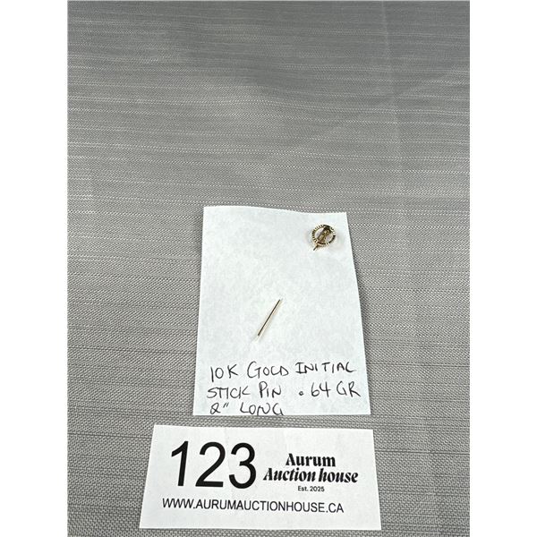 10k Gold Initial Stick Pin .64 Grams 2" Long - Marked & Tested