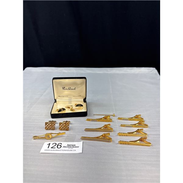 Vintage Assortment of 12 Cuff Links And Tie Pins/Clips
