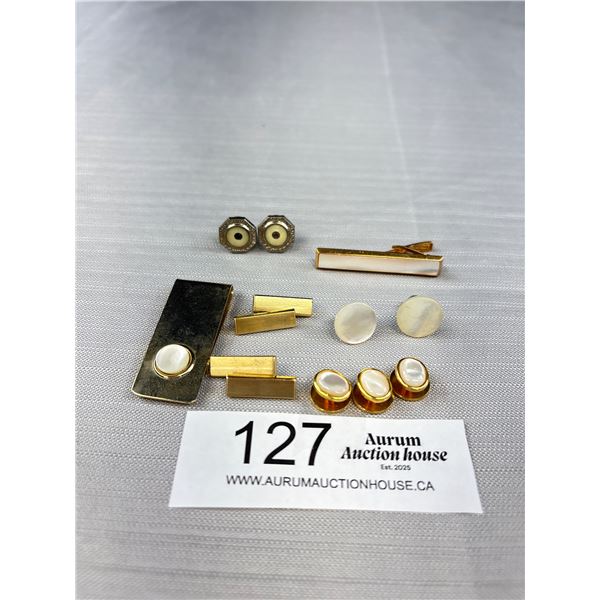 Vintage Assortment of Men's Mother Of Pearl Accessories & One Piece Is Signed USA Dated 1921