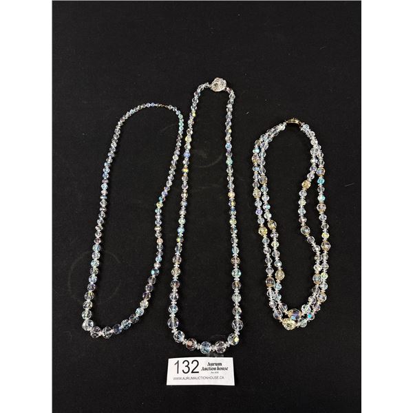 3 Vintage Arora Borealis Crystal Beaded Necklaces -  Two Have Graduated Beads - One Is Double Strand