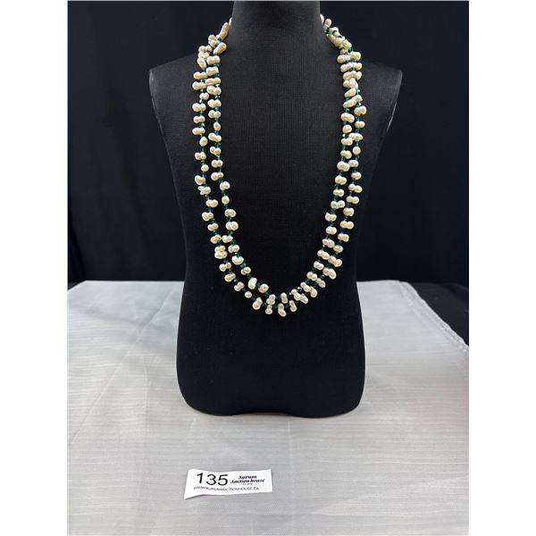 Double Strand Genuine Fresh Water Pearl & Beaded Necklace - 14" Long No Closure