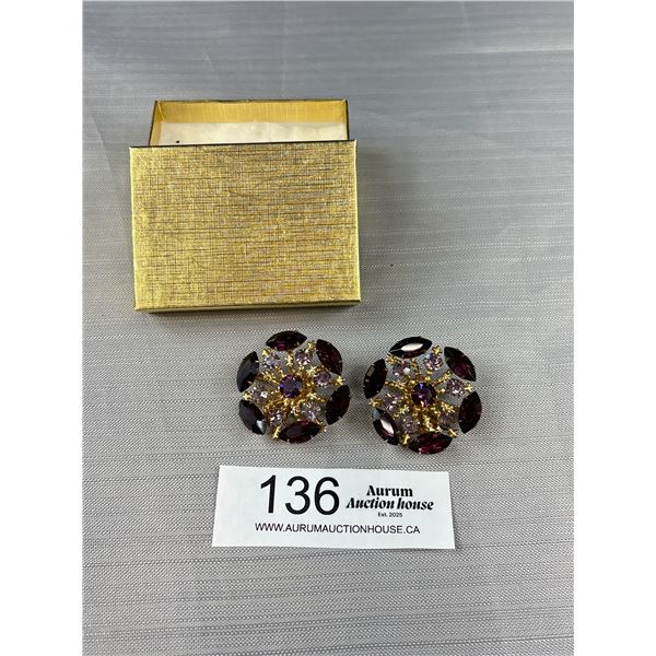 Nice Quality Vintage Prong Set, Open Back Clip On Earrings 1.5" Across