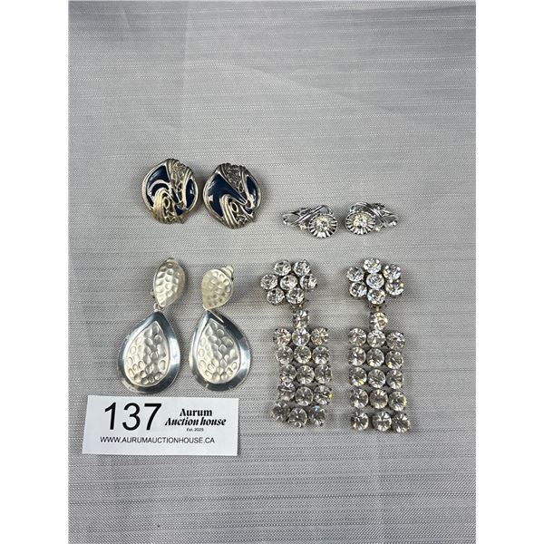 4 Pairs of Nice Quality Vintage Clip on Earrings - Silver Tone