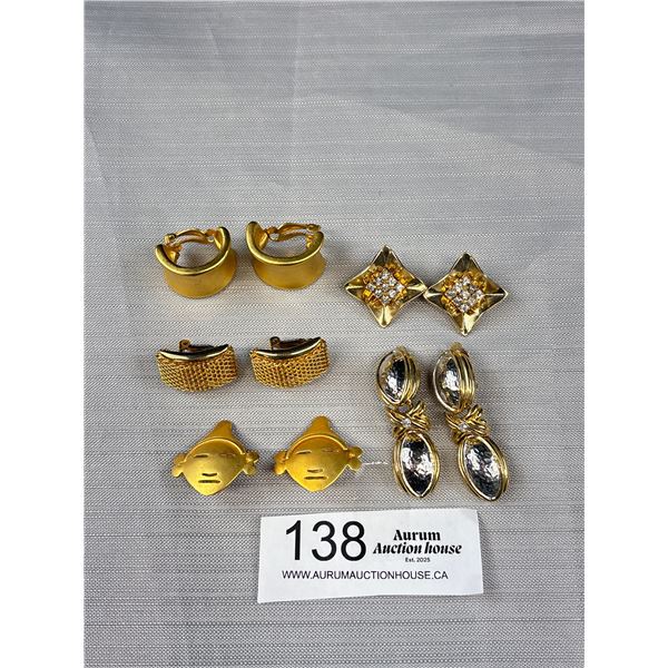 5 Pairs of Nice Quality Vintage Clip on Earrings - Gold Tone