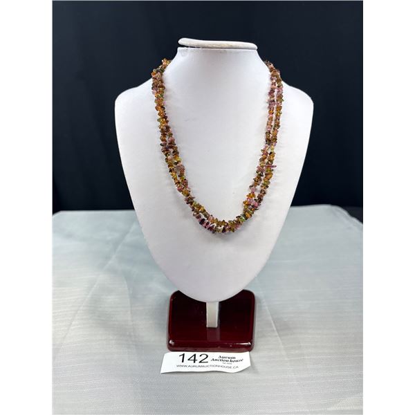 43" Multi Gemstone Necklace With  925 Sterling Silver Lobster Clasp - Tourmaline, Amber, Peridot & A