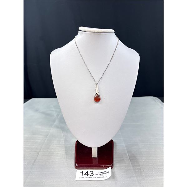 Vintage 925 Sterling Silver 1.5" Amber Pendant On 16" 925 Sterling Silver Chain - Marked & Tested