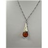 Image 3 : Vintage 925 Sterling Silver 1.5" Amber Pendant On 16" 925 Sterling Silver Chain - Marked & Tested