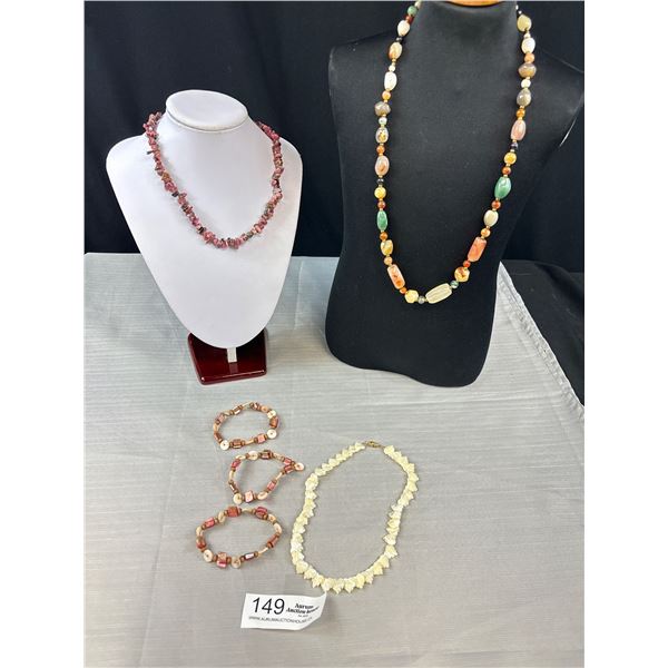 6 Piece Lot - Genuine Gemstone beggars necklace, MOP, Shell Necklaces