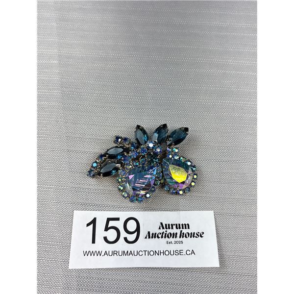 Multi Color Blue Arora Borealis Vintage MCM Brooch/Pin 2.25" x 1.5"