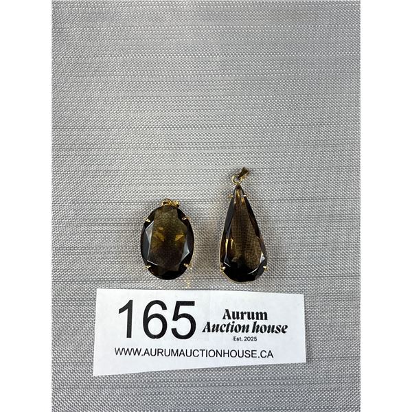 2 Vintage Large Smokey Glass Quarts Pendants - 1" & 1.5"