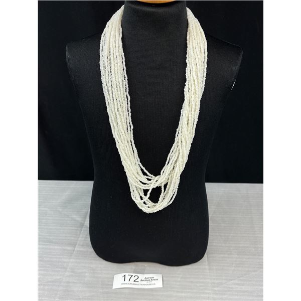 Beautiful 20 Strand Genuine Seed  Bead Statement Necklace With Large Gold Tone Pearl Clasp
