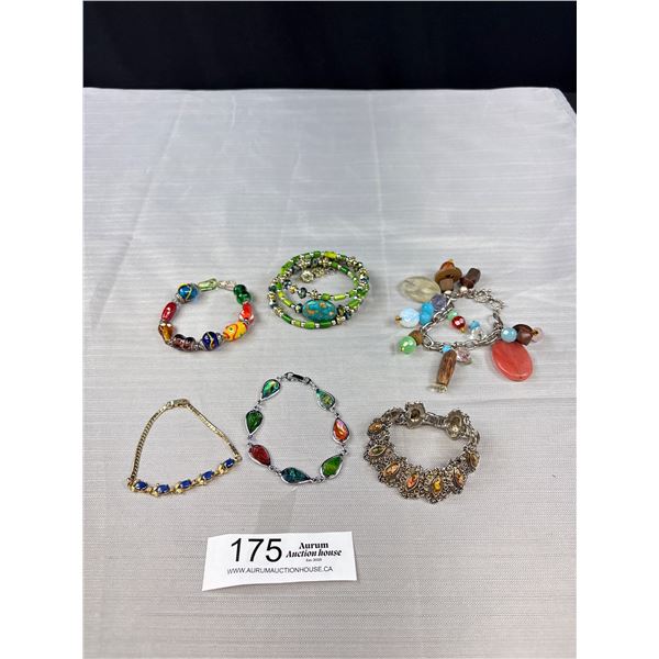 Lot Of 6 Bracelet Lot - Assorted Beads, Glass, Lampwork, Gemstones And More