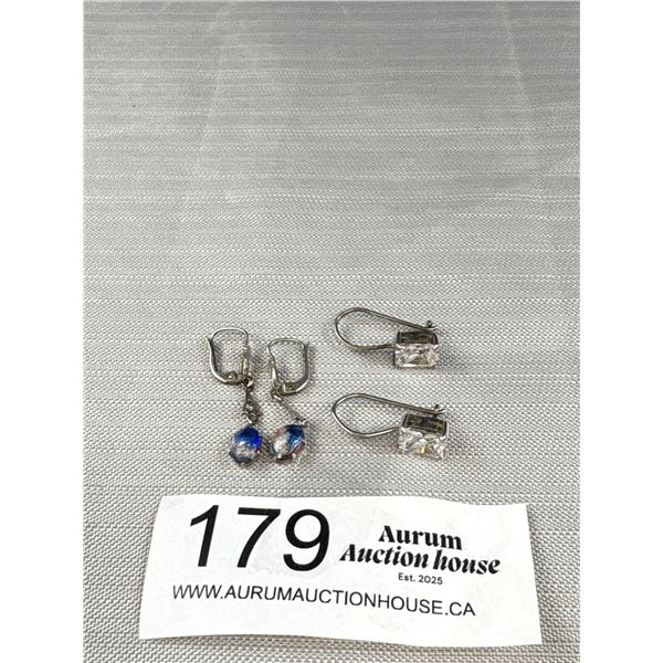 2 Pairs Of Vintage 925 Sterling Silver Earrings One Signed Elite - Marked & Tested