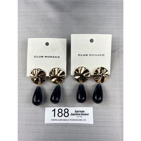 2 Pairs NOS Club Monaco Navy Glass Dangle Earrings Original Price $49.50 Each