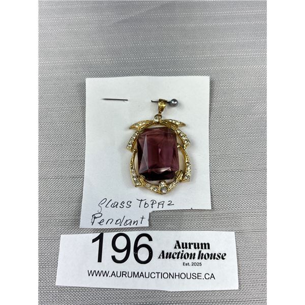 Large Vintage Glass Topaz Rhinestone Pendant - Approx 1.5" X 1"