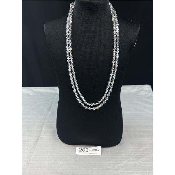 51" Sparkly Facetted Vintage Arora Borealis Crystal Beaded Necklace 925 Sterling Silver Filigree Cla