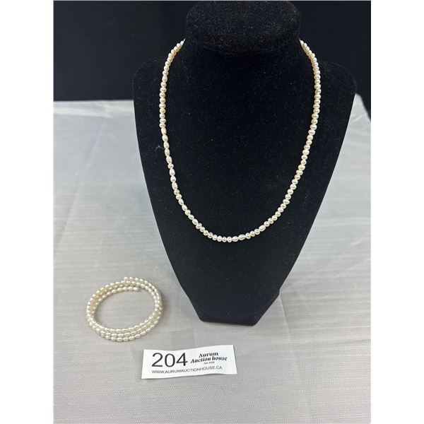 18" & Flex Wire Genuine Fresh Water Pearl Necklace & Bracelet