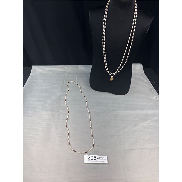 2 Genuine Fresh Water Pearl & Beaded Necklaces - 54" & 38"