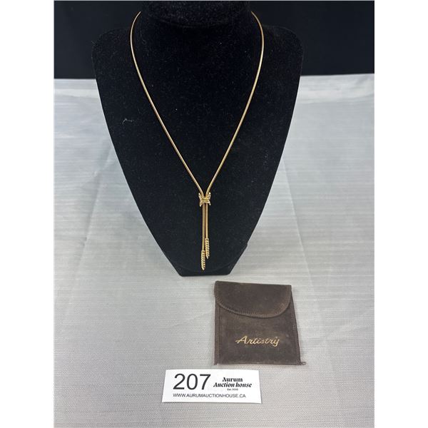 Vintage Gold Tone Signed Artistry Lariet Rope Chain With Original Pouch