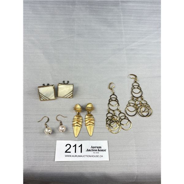 4 Pairs Of Quality Vintage Gold Tone Pierced Earrings