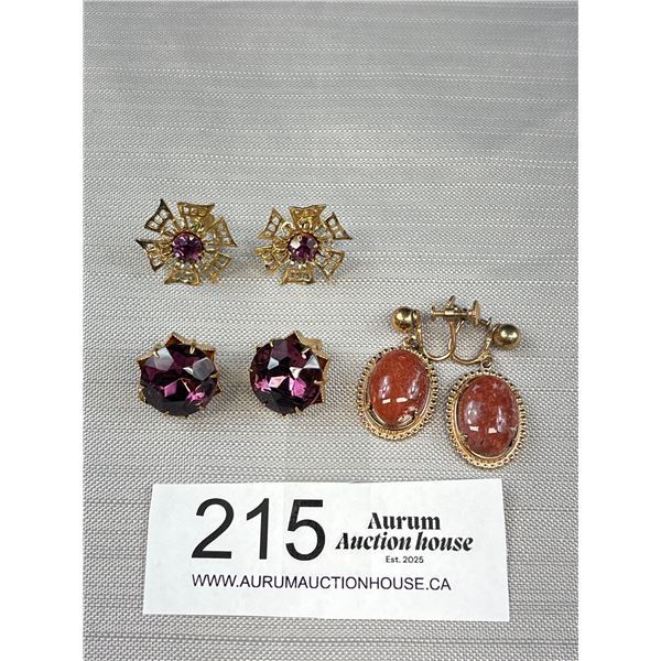 3 Pairs Of Vintage 1 Clip On And 2 Screwback Earrings