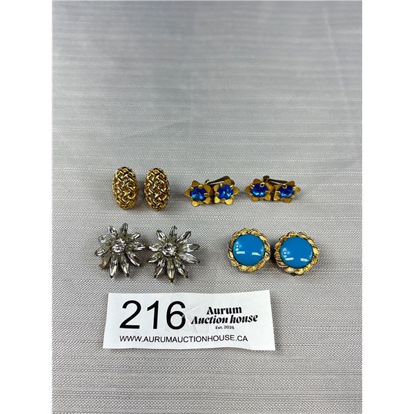 4 Pairs Of Vintage Clip One Earrings